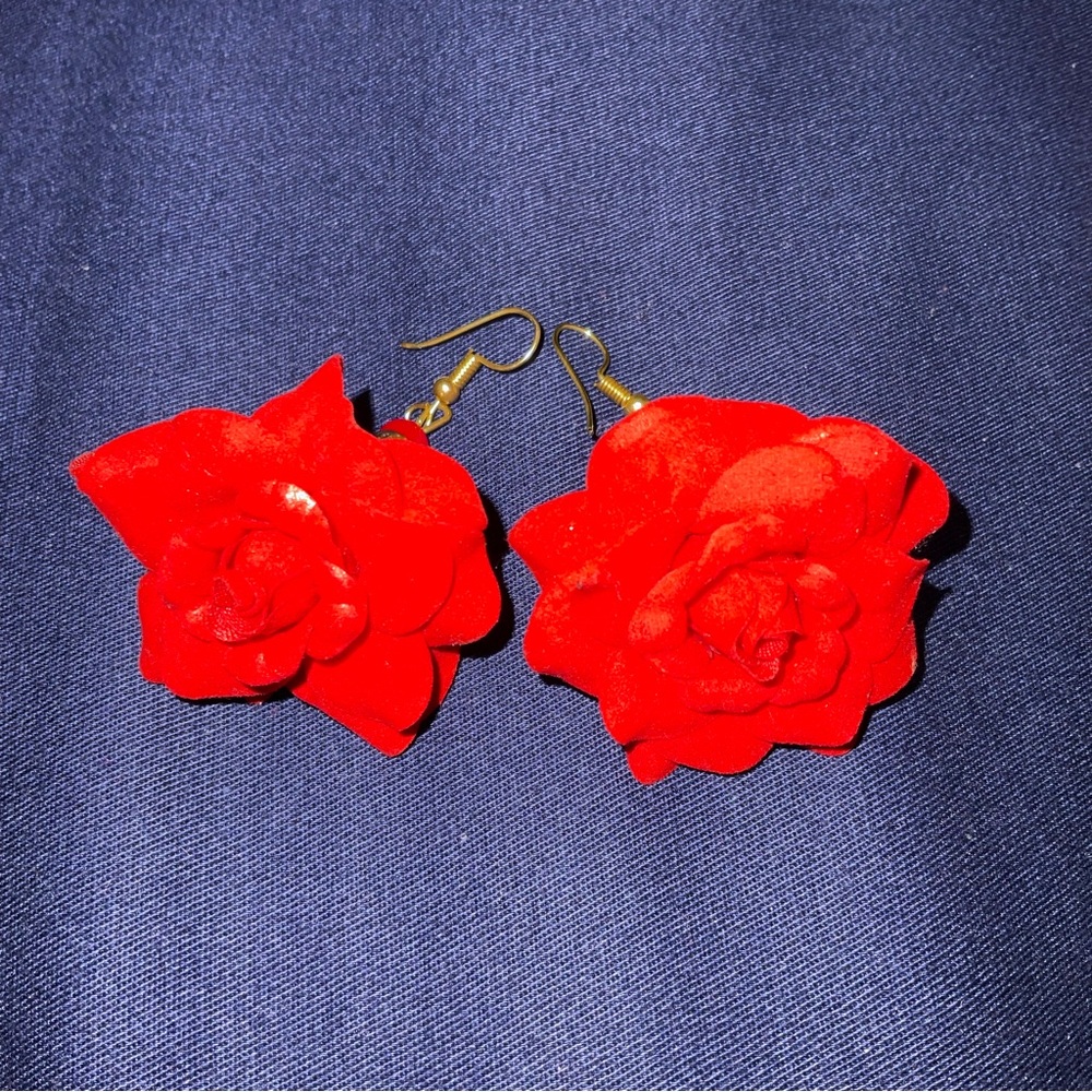 Red floral drop earrings